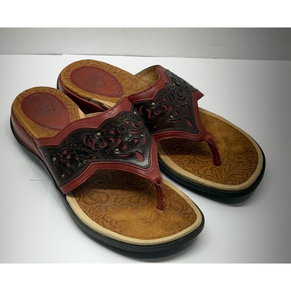 Ariat Copper Creek Boho Sandals Size 6.5 Leather Red Brown Studs Western Women's